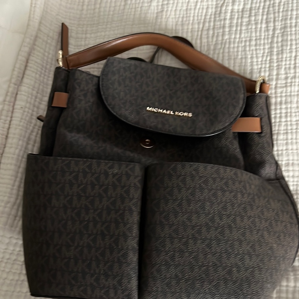 Michael Kors, backpack, and wallet